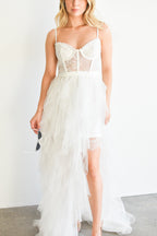 Elysée Lace Bustier Tulle High Low Maxi Dress