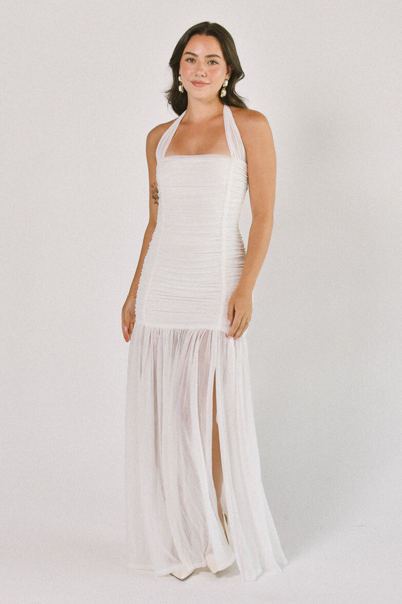 Estelle Ruched Maxi Dress - White