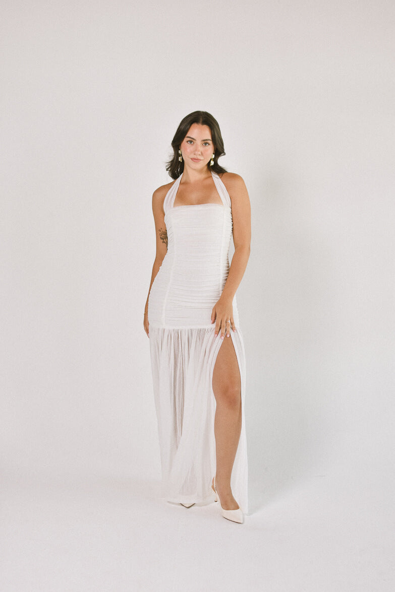 Estelle Ruched Maxi Dress - White