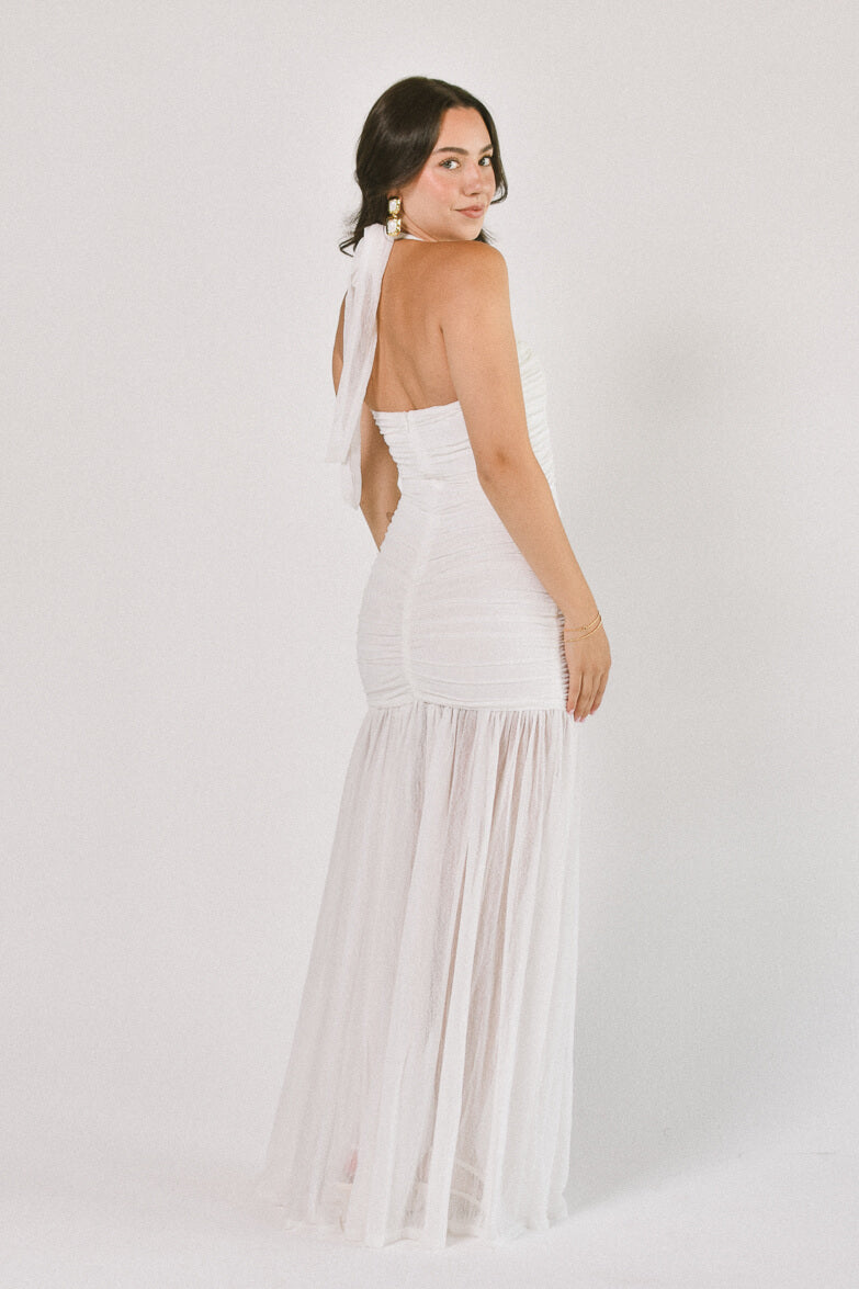 Estelle Ruched Maxi Dress - White