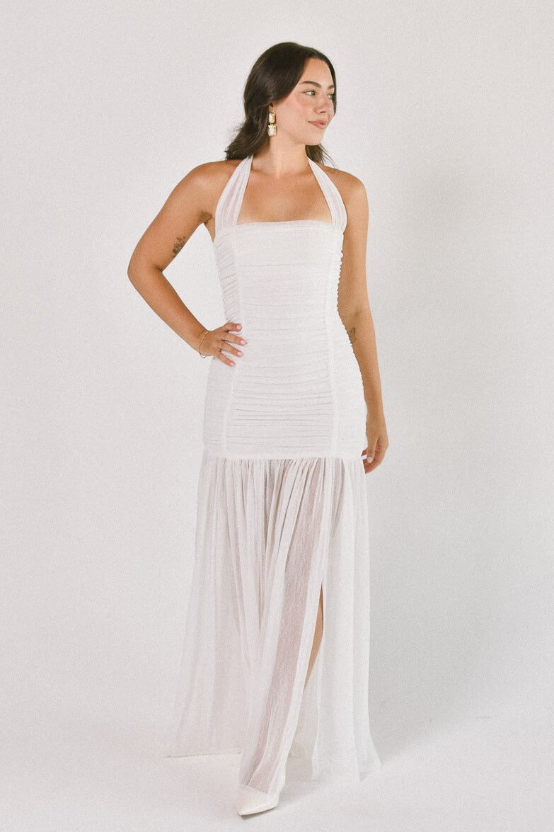 Estelle Ruched Maxi Dress - White