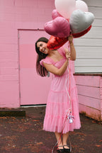 Fiori Short Bright Pink Tulle Tiered Midi Dress