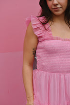 Fiori Short Bright Pink Tulle Tiered Midi Dress