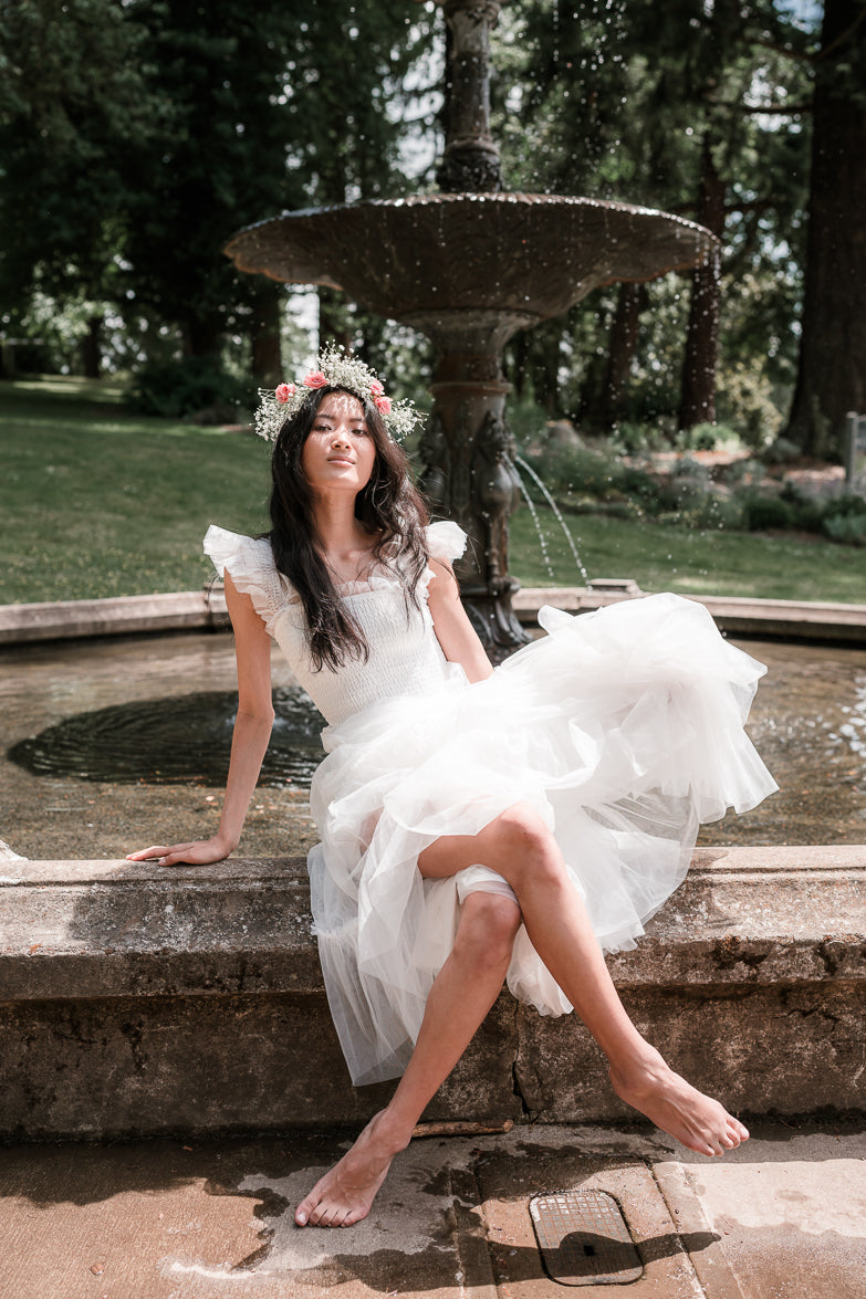 Fiori Tulle Tiered Maxi Dress - White