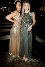 Flutter Sleeve Sequin Midi Dress - Silver - FINAL SALE