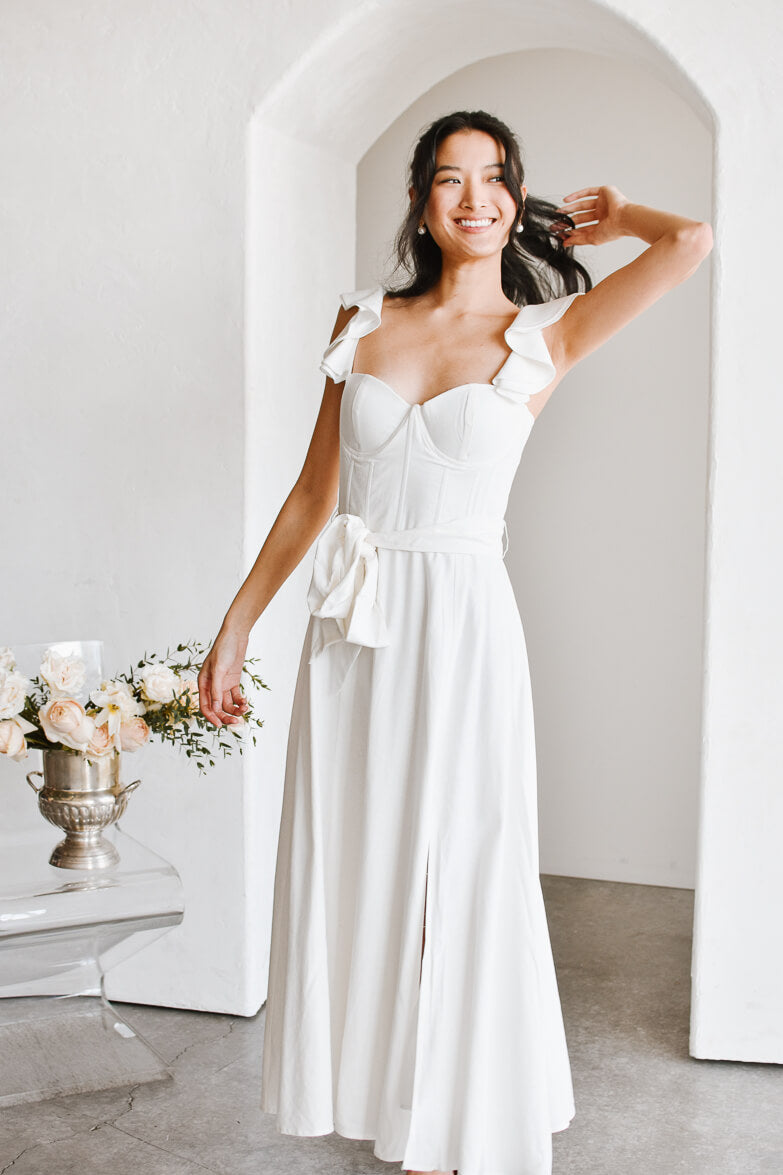 Francoise White Corset Midi Dress