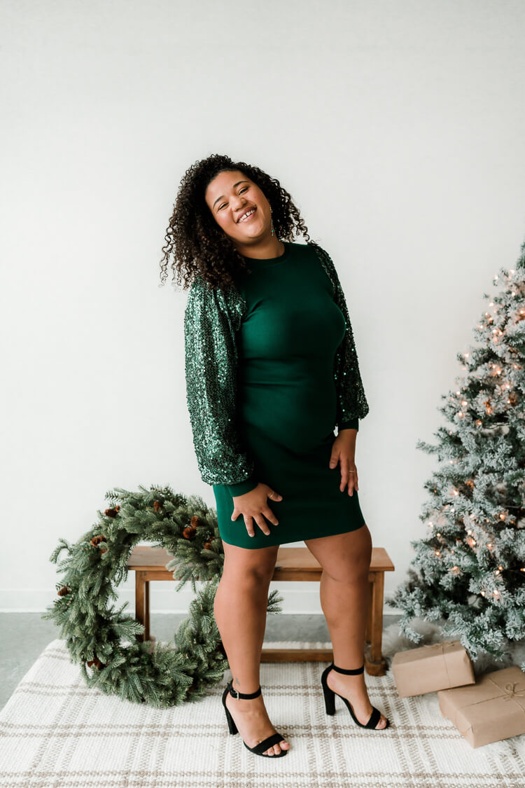 Frankie Green Sequin Sleeve Midi Dress