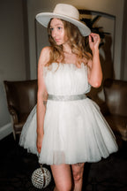 Greyson White Tulle Mini Dress with Rhinestone Belt - FINAL SALE
