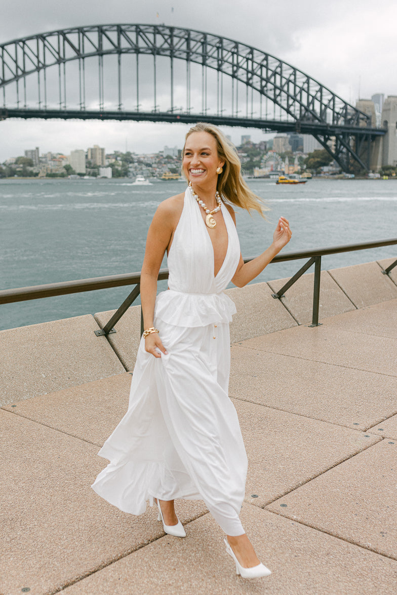 Harbour Plunge Maxi Dress - White - FINAL SALE