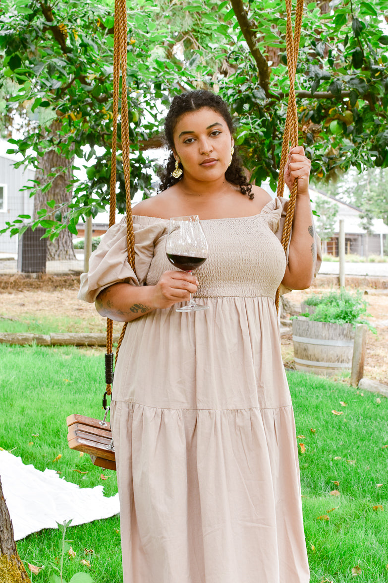 Heath Puff Sleeve Midi Dress - Taupe