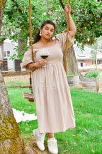 Heath Puff Sleeve Midi Dress - Taupe