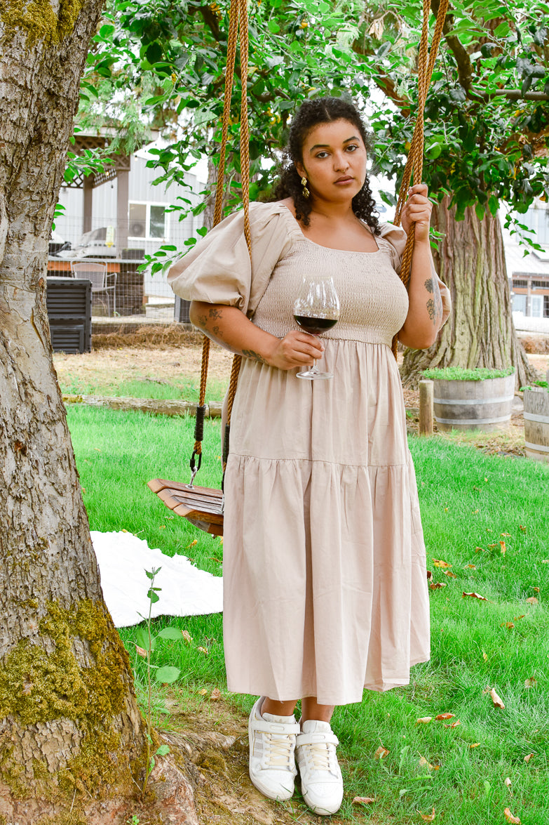 Heath Puff Sleeve Midi Dress - Taupe