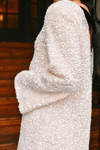 Irina White Sequin Mini Dress with Black Bow