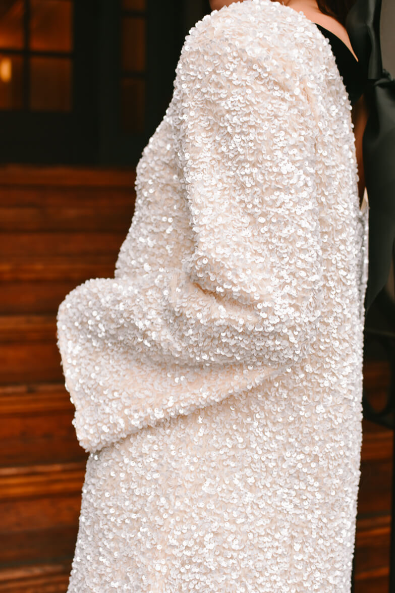Irina White Sequin Mini Dress with Black Bow