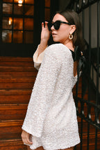 Irina White Sequin Mini Dress with Black Bow