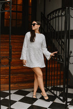 Irina White Sequin Mini Dress with Black Bow