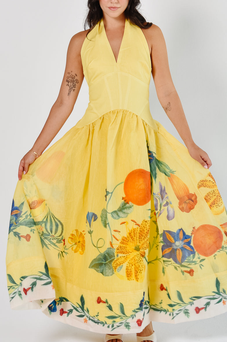 Iris Yellow Halter Maxi Dress