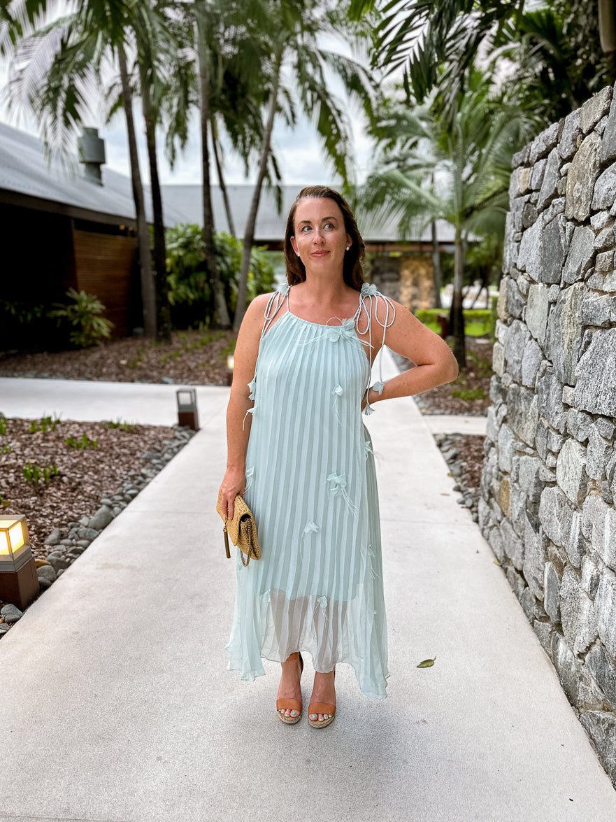 Isla 3D Floral Midi Dress - Soft Teal