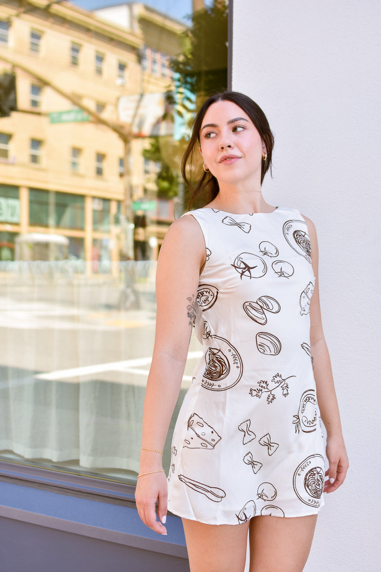Italian Dreams Satin Sleeveless Mini Dress - Cream