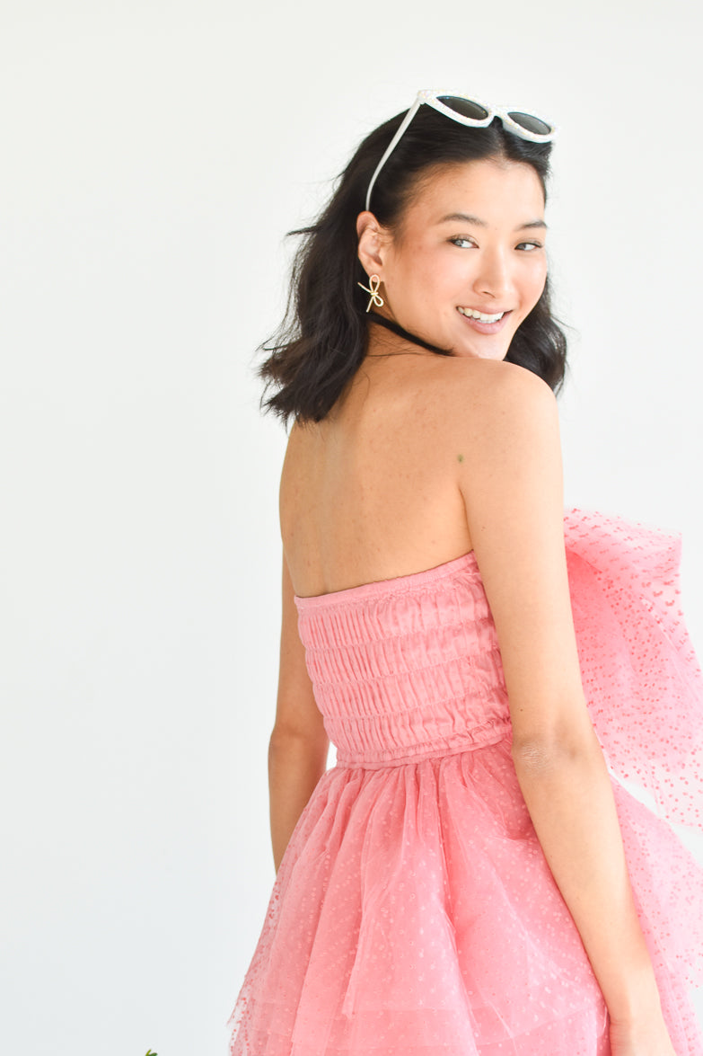 Lowery Swiss Dot Bow Mini Dress - Pink - FINAL SALE