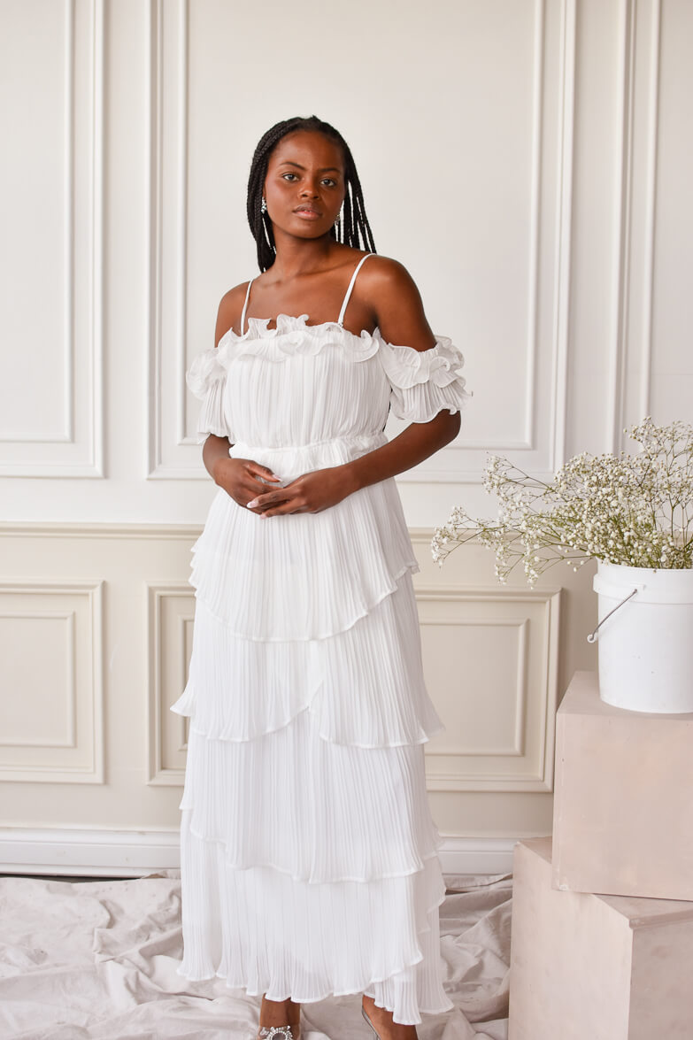 Matilde White Ruffle Detail Maxi Dress - FINAL SALE
