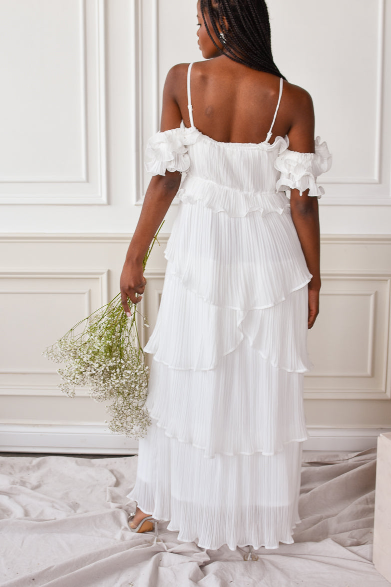 Matilde White Ruffle Detail Maxi Dress - FINAL SALE