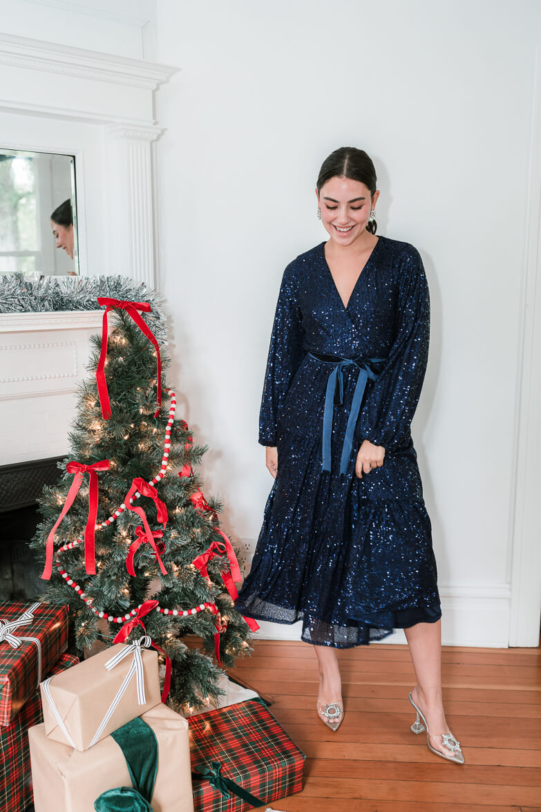 Midnights Sequin Midi Dress - Navy