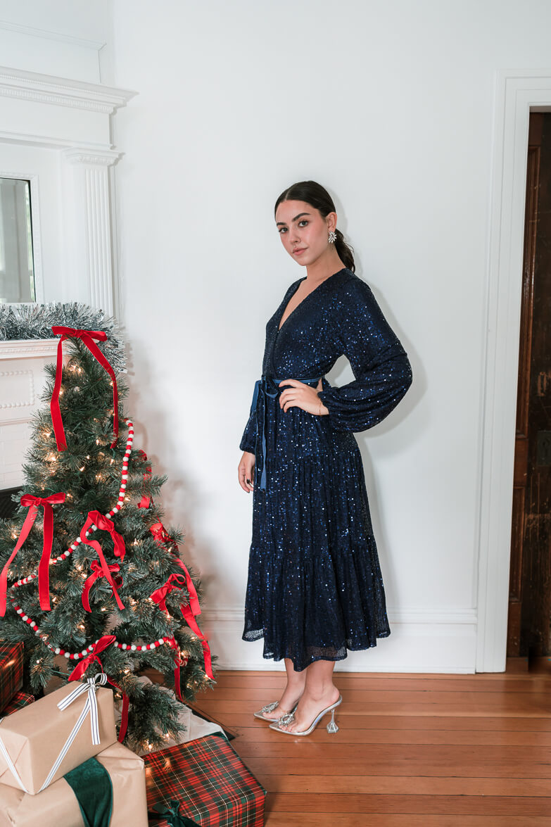 Midnights Sequin Midi Dress - Navy