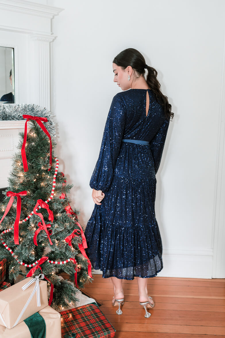 Midnights Sequin Midi Dress - Navy