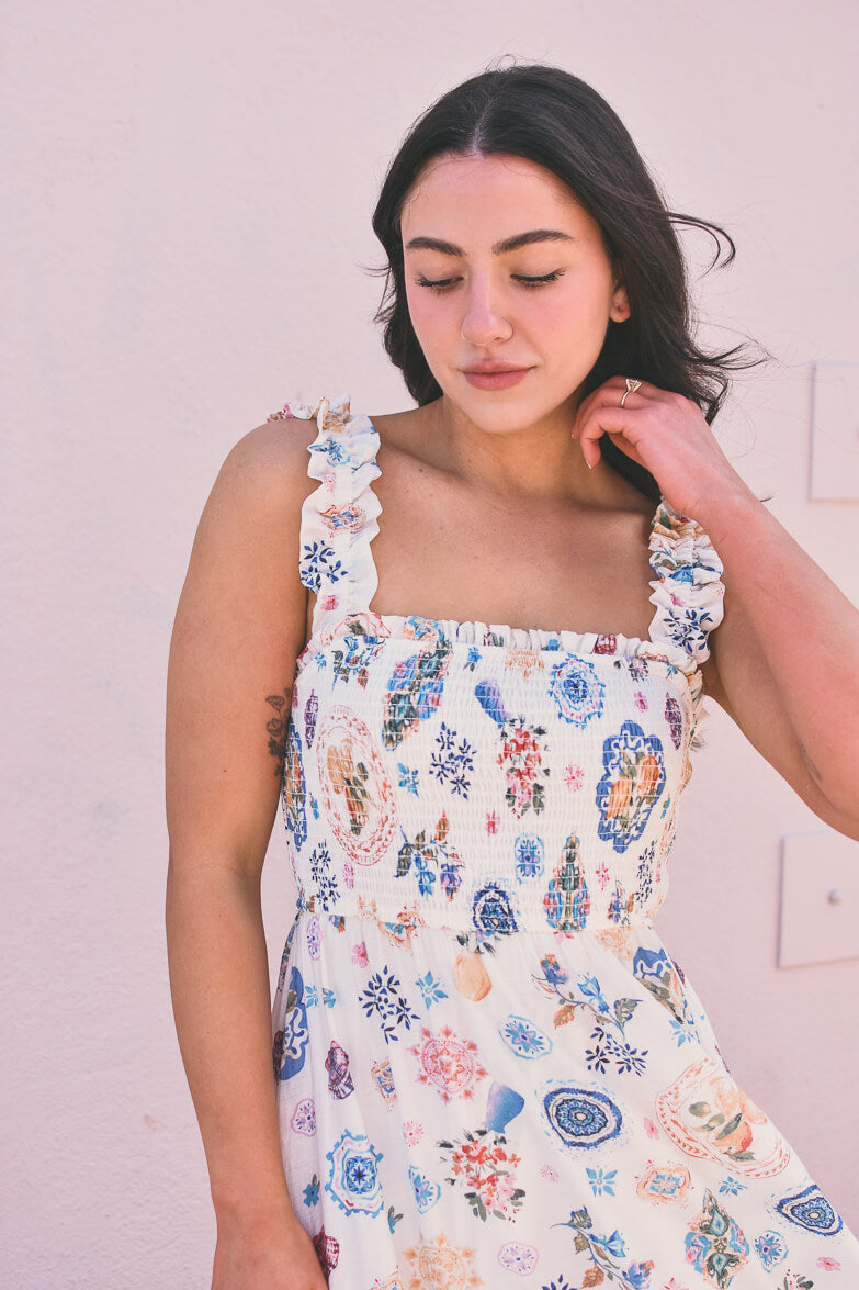 Milos Graphic Print Midi Dress