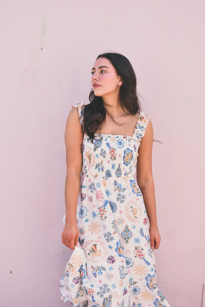 Milos Graphic Print Midi Dress