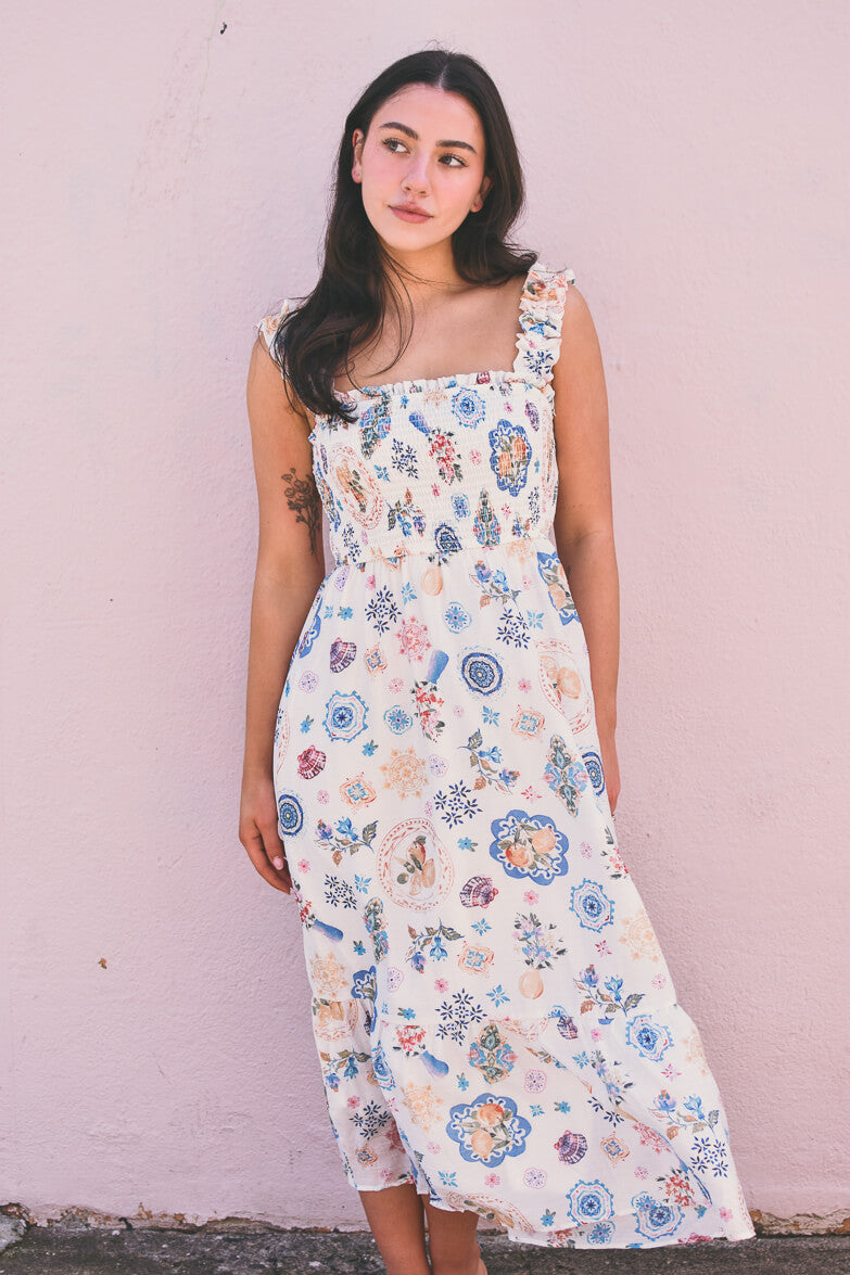 Milos Graphic Print Midi Dress