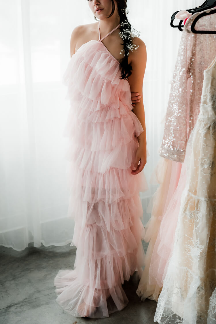 Tremmezina Tulle Halter Maxi - Blush