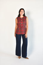 Nell Red Plaid Long Cutaway Vest