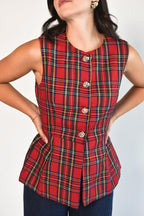 Nell Red Plaid Long Cutaway Vest
