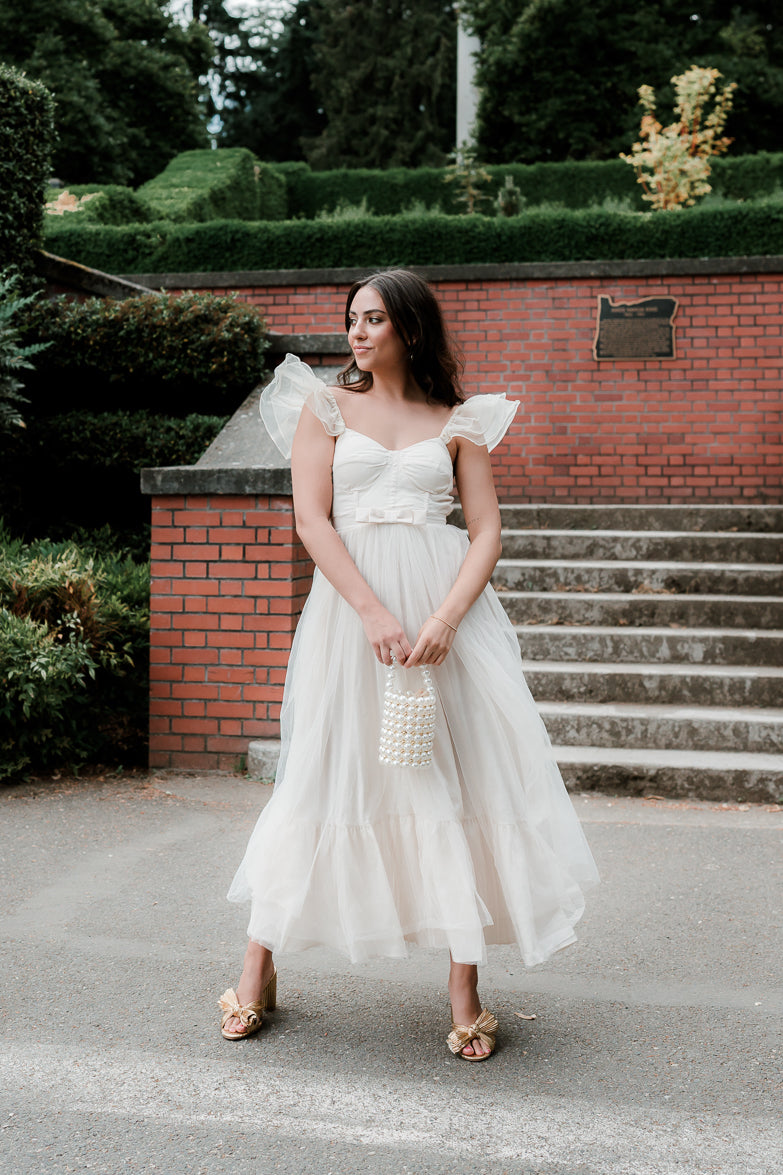 Orsay Flutter Sleeve Maxi Dress - Cream