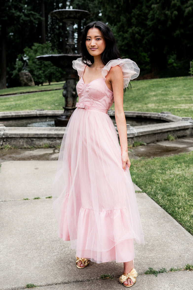 Orsay Flutter Sleeve Maxi Dress - Pink