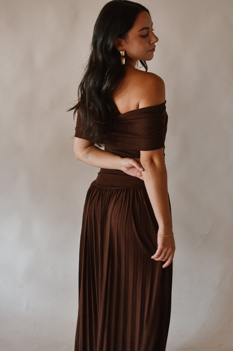 Pia Off the Shoulder Maxi Dress - Chocolate Brown - FINAL SALE