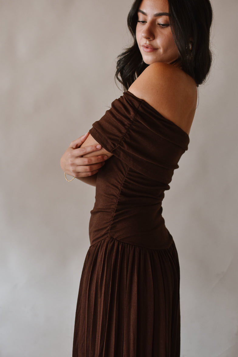 Pia Off the Shoulder Maxi Dress - Chocolate Brown - FINAL SALE