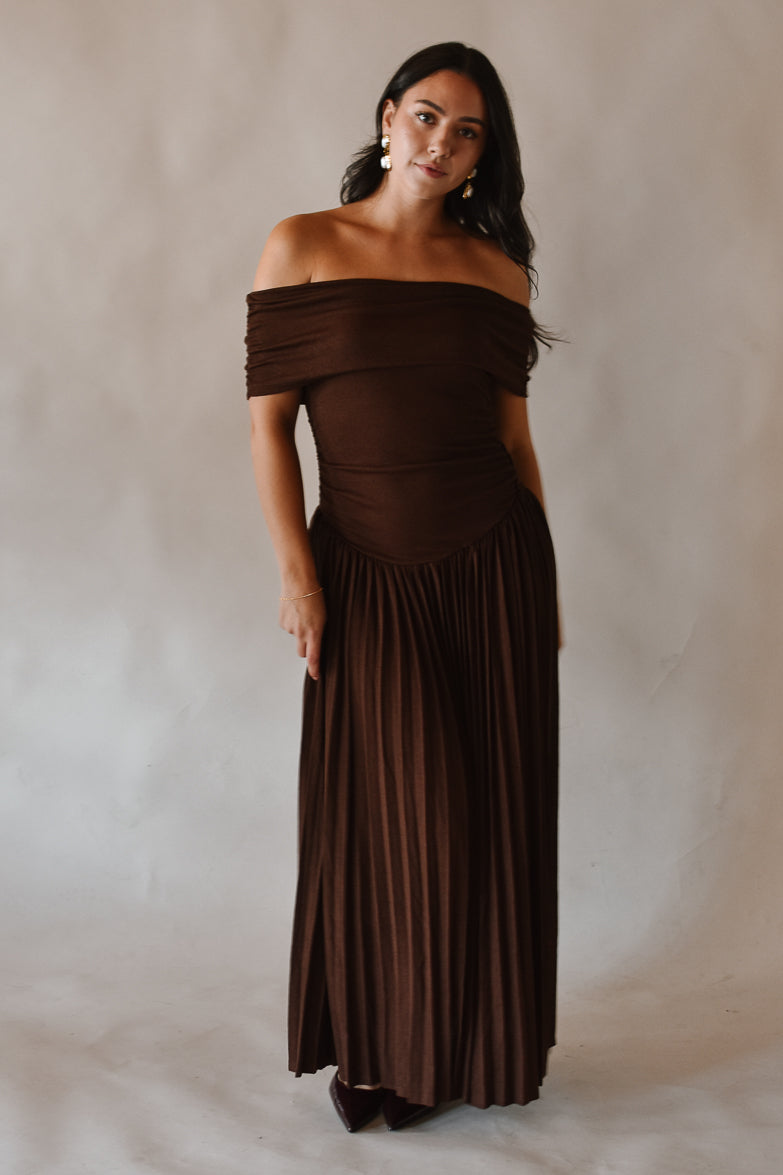 Pia Off the Shoulder Maxi Dress - Chocolate Brown - FINAL SALE