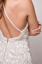 Pre-Order - Presley White Sequin Halter Mini Dress - 9/25