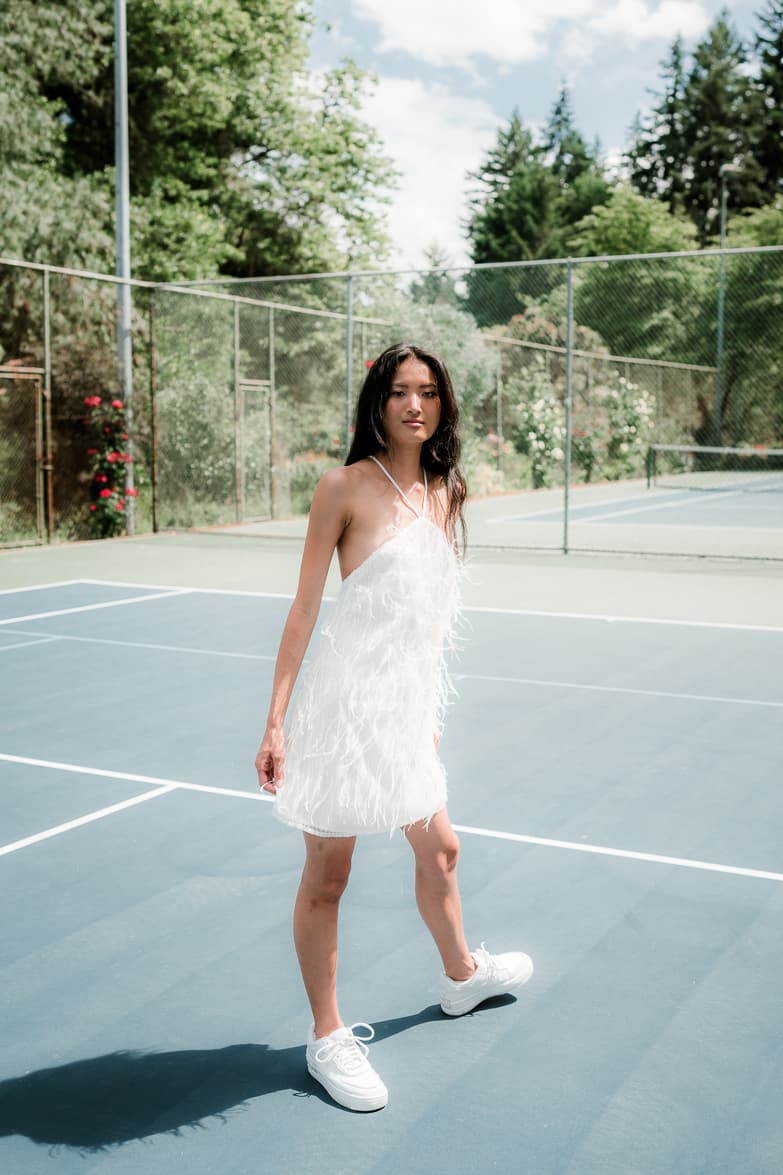 White Feather Halter Mini Dress – Bridal Sheath