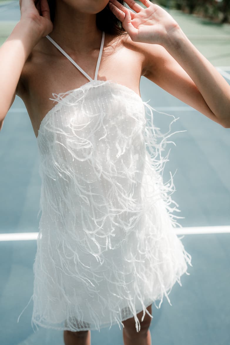 White Feather Halter Mini Dress – Bridal Sheath