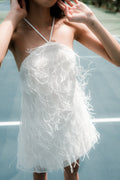 White Feather Halter Mini Dress – Bridal Sheath