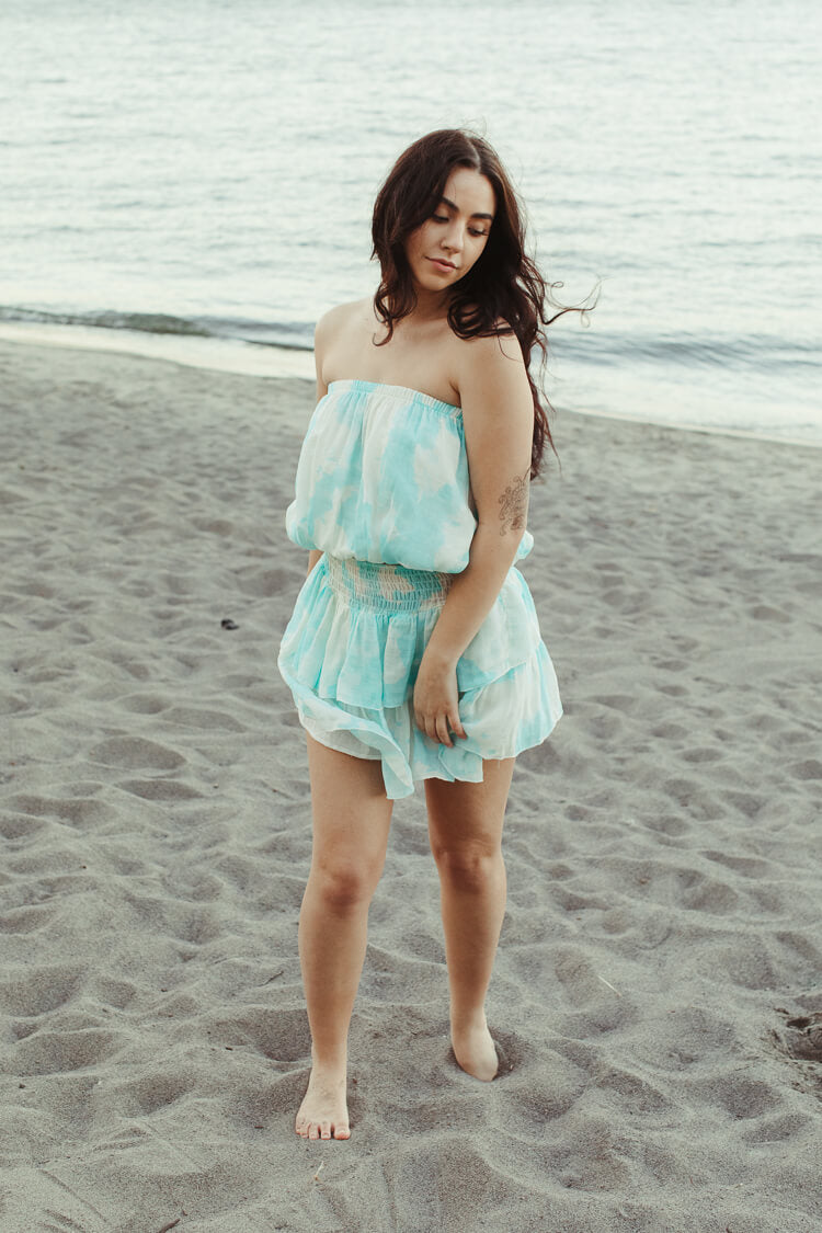 Roxie Teal Watercolor Mini Skirt - FINAL SALE