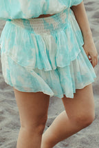 Roxie Teal Watercolor Mini Skirt - FINAL SALE