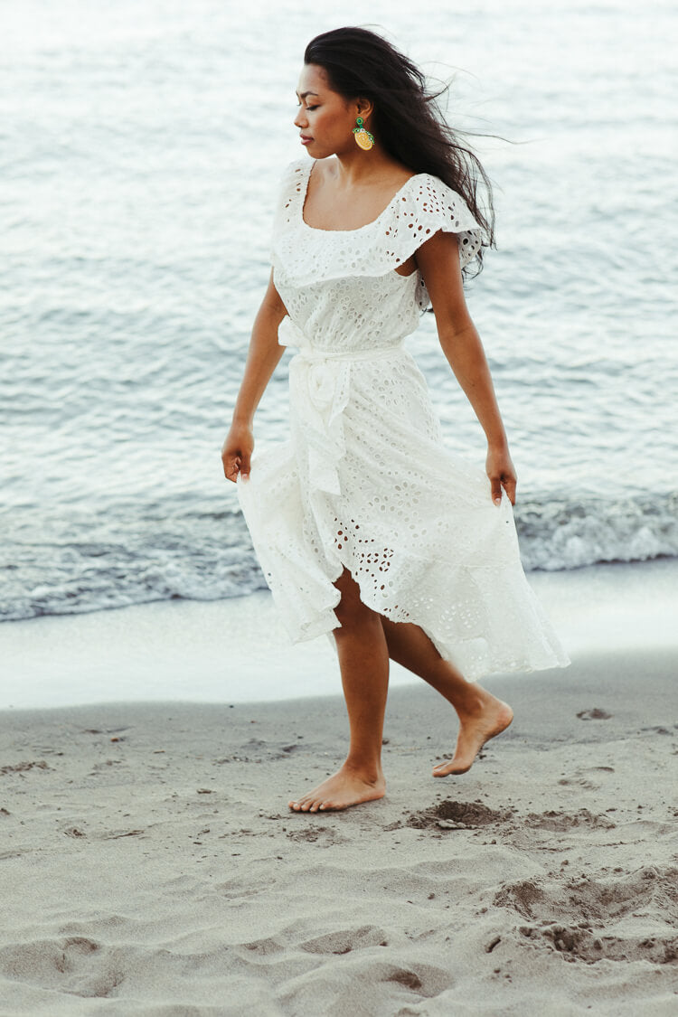 Italian Summer Off-the-Shoulder Eyelet Midi Dress - FINAL SALE