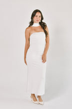 Sweetest Thing White Scarf Detail Midi Dress - FINAL SALE