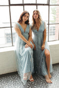Starry Eyed Glitter Star Mesh Maxi - Dusty Blue