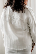 White Plus Size Jean Jacket with Fringe